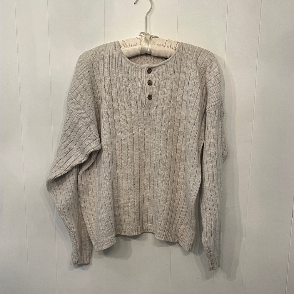 PAZZO Men's Light Gray Ribbed Crewneck Sweater